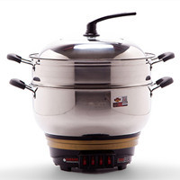 特厚多功能电热锅不锈钢电炒锅电煮锅电火锅多用锅大不粘锅食品级|特厚压花34cm带一个蒸笼