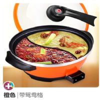 韩式多功能鸳鸯电火锅家用8l大容量真空电热锅电炒锅电煮锅电煎锅|32cm橘色鸳鸯电火锅