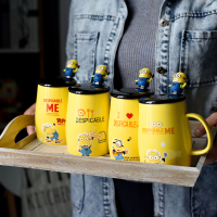 可爱情侣卡通陶瓷杯子小黄人水杯咖啡早餐牛奶杯创意马克杯带盖勺