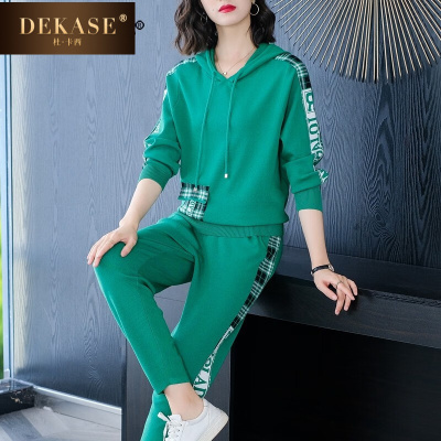 杜卡西品牌杜卡西(DEKASE)针织运动套装女春秋连帽时尚休闲运动服两件套