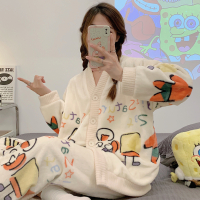 秋冬季卡通小新派大星网红加厚法兰绒睡衣可爱少女套装长袖家居服