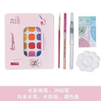 固体水彩颜料套装固体粉饼铁盒水彩绘画颜料学生初学者 24色少女粉铁盒(送高光笔调色盘)