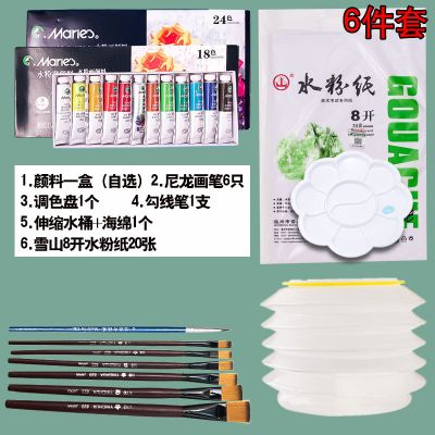 牌水粉水彩颜料套装初学者工具箱儿童马力牌24色广告画颜料 12毫升6件套 24水彩颜料