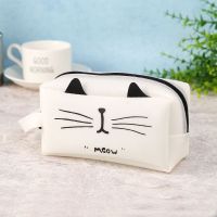 韩国简约硅胶帆布笔袋文具盒创意小清新大学生可爱初中高中学生 猫咪白[买二送一同款]