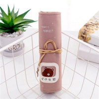 韩国小清新可爱女大学生笔帘卷笔袋韩版简约大容量初中生文具盒男 卡其色小熊