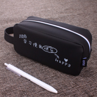 韩版创意学霸铅笔袋简约男女初中学生大容量小清新水果可爱文具盒 果冻学霸方形-学习使我快乐