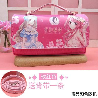 韩版创意女孩奇迹暖暖笔袋手提包女生款铅笔盒大容量文具盒化妆包 8830玫红色奇迹暖暖[送背带]