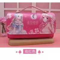 韩版创意女孩奇迹暖暖笔袋手提包女生款铅笔盒大容量文具盒化妆包 8830玫红色奇迹暖暖[送29件套]