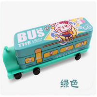 火车带转笔刀小学生铅笔盒女儿童多功能双层幼儿园男童铁皮文具盒 绿色兔子