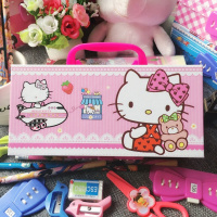 密码锁文具盒韩版多功能可爱儿童网红文具盒男女孩小学生铅笔盒 三层Kitty猫