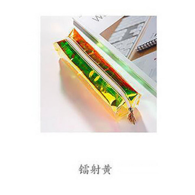 少女心笔袋女生韩版中学生文具盒女简约小清新可爱卡通笔盒大容量 镭射-黄 5支学霸笔