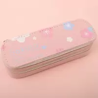 笔袋日韩国创意简约女生铅笔盒小学生可爱女孩小清新文具盒 落樱笙花-粉色-双层