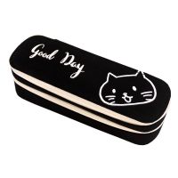 笔袋日韩国创意简约女生铅笔盒小学生可爱女孩小清新文具盒 速写猫-黑大猫头-双层