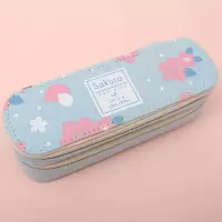 笔袋日韩国创意简约女生铅笔盒小学生可爱女孩小清新文具盒 落樱笙花-蓝色-双层