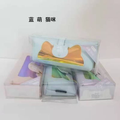 小学生初中生韩国简约小清新透明手提女生笔袋文具袋文具盒锁笔袋 蓝萌猫咪 笔袋无赠品
