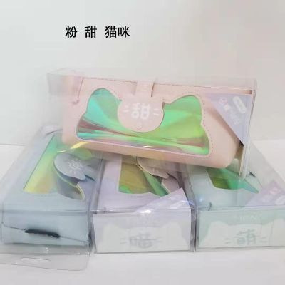 小学生初中生韩国简约小清新透明手提女生笔袋文具袋文具盒锁笔袋 粉甜猫咪 笔袋无赠品