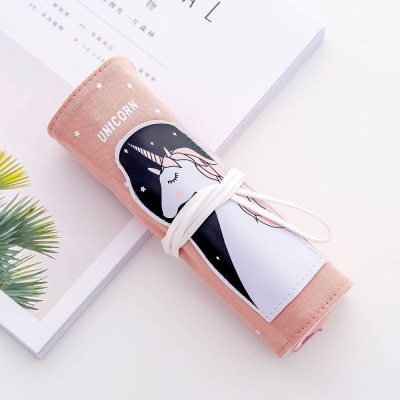 韩版网红创意初中生笔帘卷笔袋女生简约文具盒大容量小学生铅笔袋 6930-桔红(内置小笔袋)