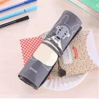 韩国可爱男女小清新帆布卷帘铅笔袋简约高初中小学生大容量文具盒 龙猫卷卷面具