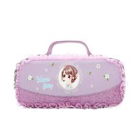 小学生文具盒女可爱多功能铅笔盒大容量笔袋女生韩版网红文具袋 紫色卡通手提笔袋 笔袋[加三支笔+套尺+锁]