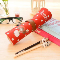 韩国可爱男女小清新帆布卷帘铅笔袋简约高初中小学生大容量文具盒 女孩卷卷红色绵羊