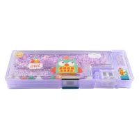 网红流沙男女孩儿童多功能文具盒小学生12年级幼儿园大容量铅笔盒 1029-流沙紫色猫头鹰 普通款