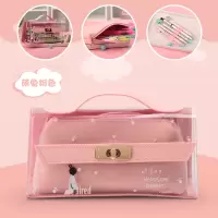 韩版笔袋女生时尚文具盒小学生初中生简约小清新儿童可爱铅笔盒女 1801萌兔粉