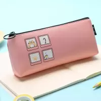 透明笔袋韩版简约女生小清新可爱高中初中小学生用铅笔文具盒 皮质-粉色色梯形