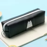 透明笔袋韩版简约女生小清新可爱高中初中小学生用铅笔文具盒 皮质-黑色方形