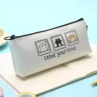 透明笔袋韩版简约女生小清新可爱高中初中小学生用铅笔文具盒 皮质-白色梯形