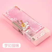 笔盒流沙nbx笔袋小学生多功能铅密码笔盒网红同款文具盒圆筒 梦幻白猫咪/送儿童手表