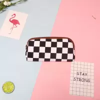 ins芝麻街笔袋女生韩版初中生帆布大容量文具盒铅笔盒男学习用品 黑白格 升级款[带飘带+挂件]