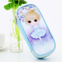 日韩国简约铅笔袋男女孩小学生小清新创意可爱初中生大容量文具盒 紫色盘发花朵女孩