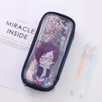 日韩国简约铅笔袋男女孩小学生小清新创意可爱初中生大容量文具盒 流沙藏青色