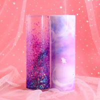 流沙网红文具盒多功能笔盒创意可爱小学生男女小清新铅笔盒 长款21cm-流沙-紫色月兔