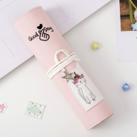 简约文具盒铅笔袋大容量多功能卷笔袋男女帆布铅笔盒文具袋收纳袋 粉色猫咪(送小笔袋)