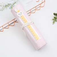 萌小奇韩版网红笔袋女生简约卷笔袋初中学生文具盒拼接可爱铅笔袋 2774粉色