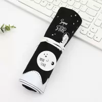 萌小奇韩版网红笔袋女生简约卷笔袋初中学生文具盒拼接可爱铅笔袋 2835黑色