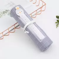 萌小奇韩版网红笔袋女生简约卷笔袋初中学生文具盒拼接可爱铅笔袋 2774灰色