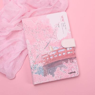 手帐本少女心彩页手绘套装复古手账本ins可爱韩版笔记本子日记本 花见-廊桥