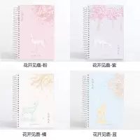 笔记本子可爱韩版学生加厚少女心日记本记事小清新线圈本手账本a5 花开见鹿(151张/302页) 4本(全套封面)