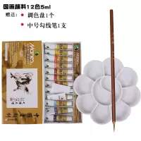 国画颜料套装入初学工笔山水墨画美术用品颜料工具套装 12色5ml三件套 国画颜料