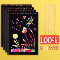 100张炫彩刮画纸彩色儿童画画挂画a4炫彩黑色刮创意画纸手工涂鸦彩刮纸涂层彩色创意成 A4/100张刮画纸/送10支竹笔