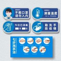 疫情宣传贴请勿吸烟牌企业复工必备牌今日已消毒标识牌贴亚克力温馨提示牌小心地滑牌量体 疫情标识一套(蓝色) 25x12cm