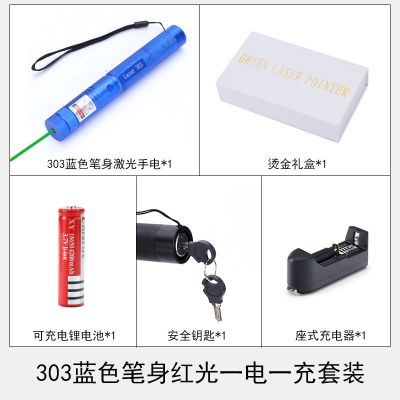 303激光灯售楼部红外线激光手电教学笔驾校指引红光绿光教鞭笔 绿光蓝杆一电一充送满天星头
