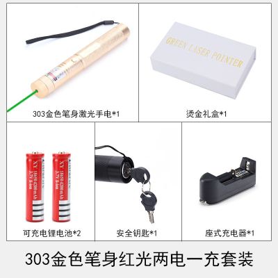 303激光灯售楼部红外线激光手电教学笔驾校指引红光绿光教鞭笔 绿光金杆二电一充送满天星头