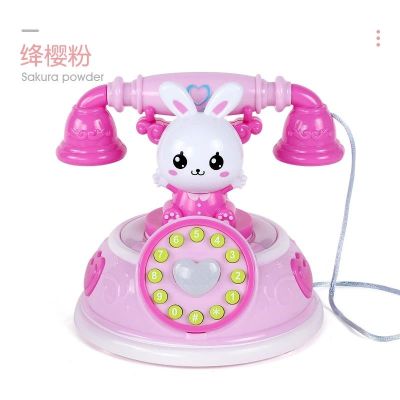 儿童音乐仿真电话机0-1-3岁婴幼儿4早教宝宝6-12个月手机玩具 粉色卡通兔子电话机(充电版)