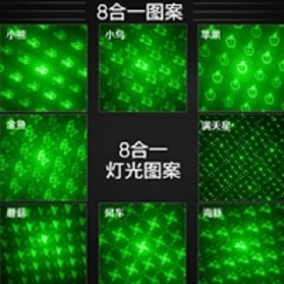 激光手电绿光激光灯教鞭笔镭射灯绿外线远射售楼部沙盘笔 一电一充盒装+一头八图黑色