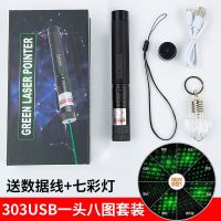 大功率激光手电筒镭射灯教鞭绿外线远射激光灯usb充电售楼部射笔 1头8图USB充电(绿激光）套装