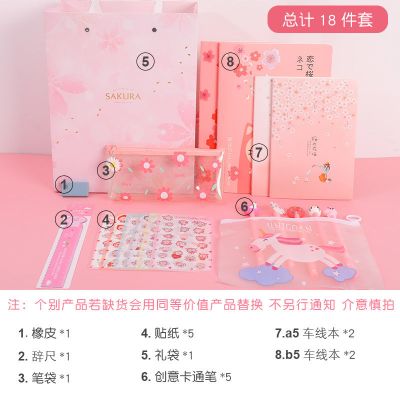 韩国创意文具套装礼盒可爱少女心五六年级学生学习用品开学大礼包 樱花礼品袋装