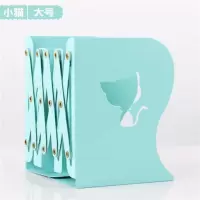 可伸缩书立架创意高中生简约立书放书的架子桌上折叠收纳书靠 镂空小猫-蓝色（大）送10支笔